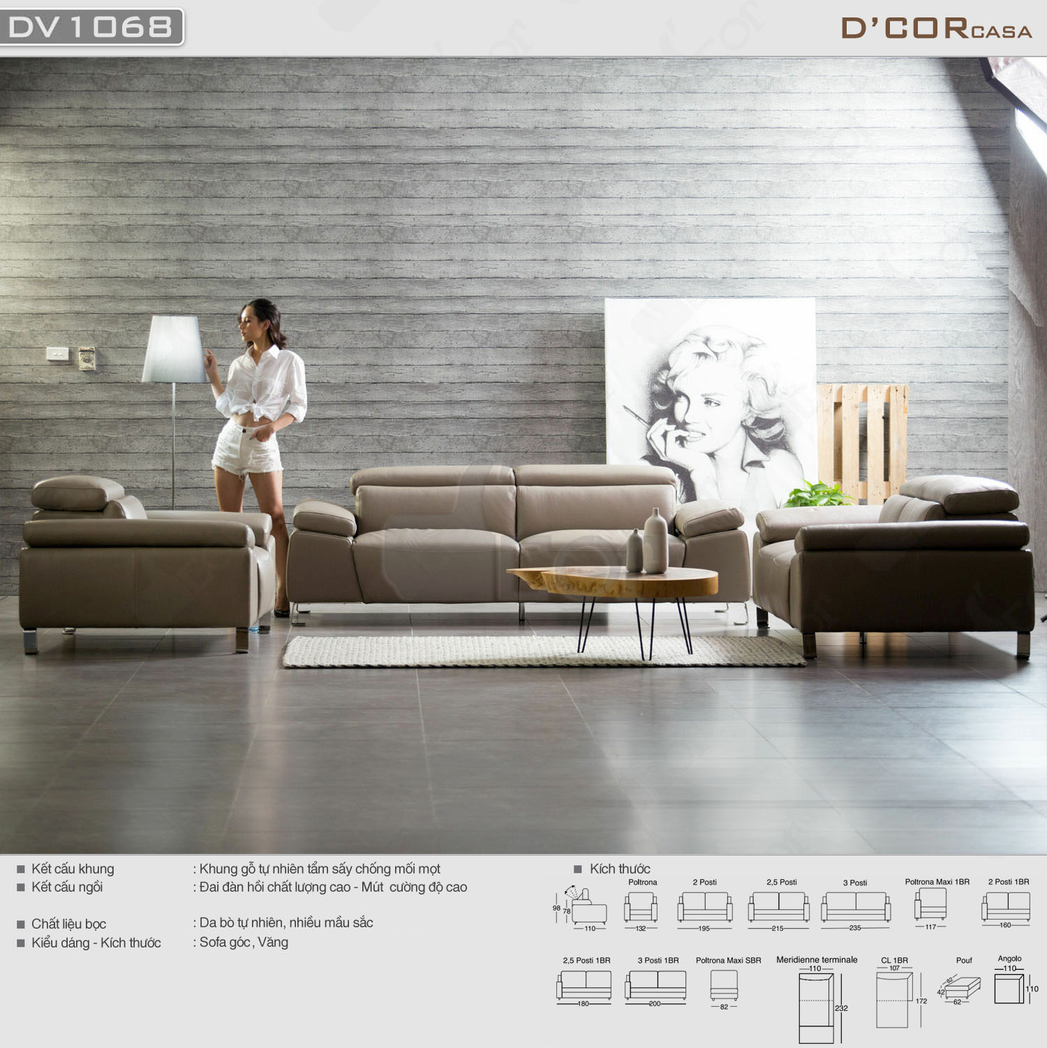 Sofa da Italia, tạo phong cách khác biệt – Mã: DV1068 > 